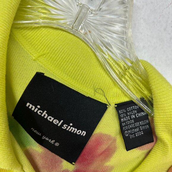 Michael Simon VTG Womens yellow green Sequin Beach Island Huts Cardigan medium - Picture 3 of 16